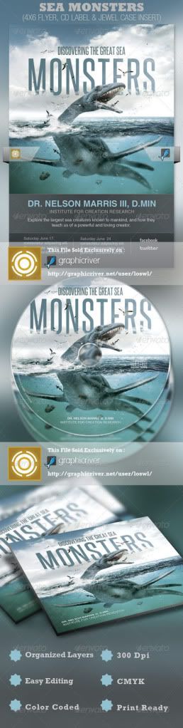 GraphicRiver Discover Great Sea Monsters Church Flyer and CD