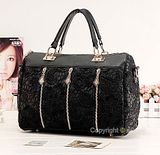 Women Lace Zipper Shoulder Purse Handbag Tote Bag Black B47z3