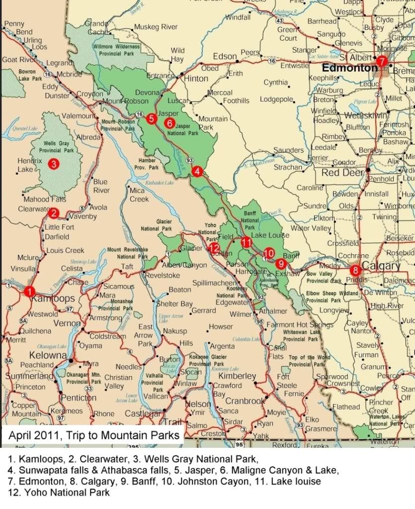 2011年4月加拿大西部山脉公园之旅-1 <wbr>(The <wbr>Trip <wbr>Map)