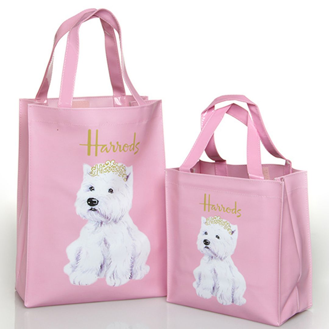 Designer Ladies Harrods Princess Westie in Pink Store Tote Shopping Bag Shopper | eBay