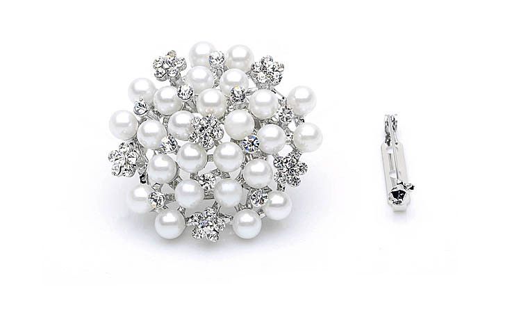 Spilla donna donna grande argento fiore perla diamante nuova - Foto 2 di 3