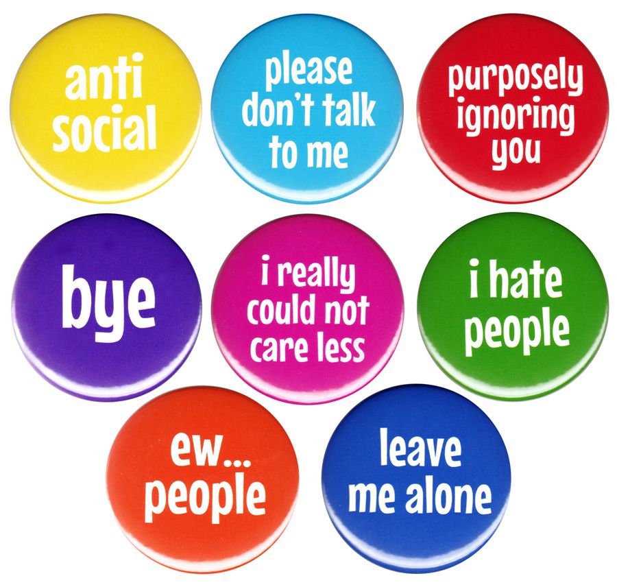 Anti Social Pinback Button Badge 8x Set Choose Introvert Leave Me Alone Loner