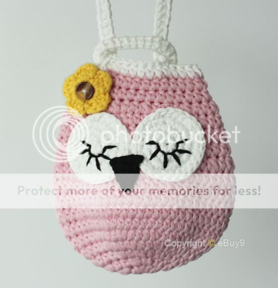 Girl Kids Handmade Crochet Cute Owl Cat Handbag Purse Wallet Bag B109