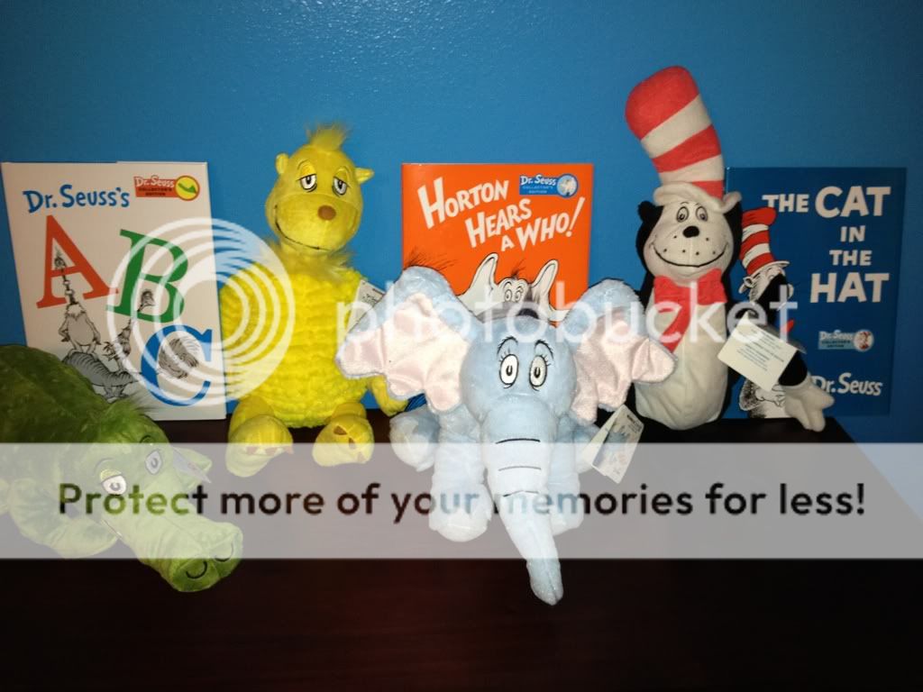 dr seuss books and stuffed animals