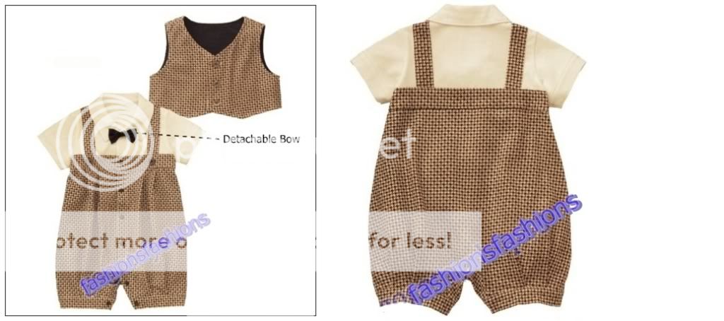 Cute Baby Boy Outfits Gentleman Costume Brown with Vest & Bow 3 15 