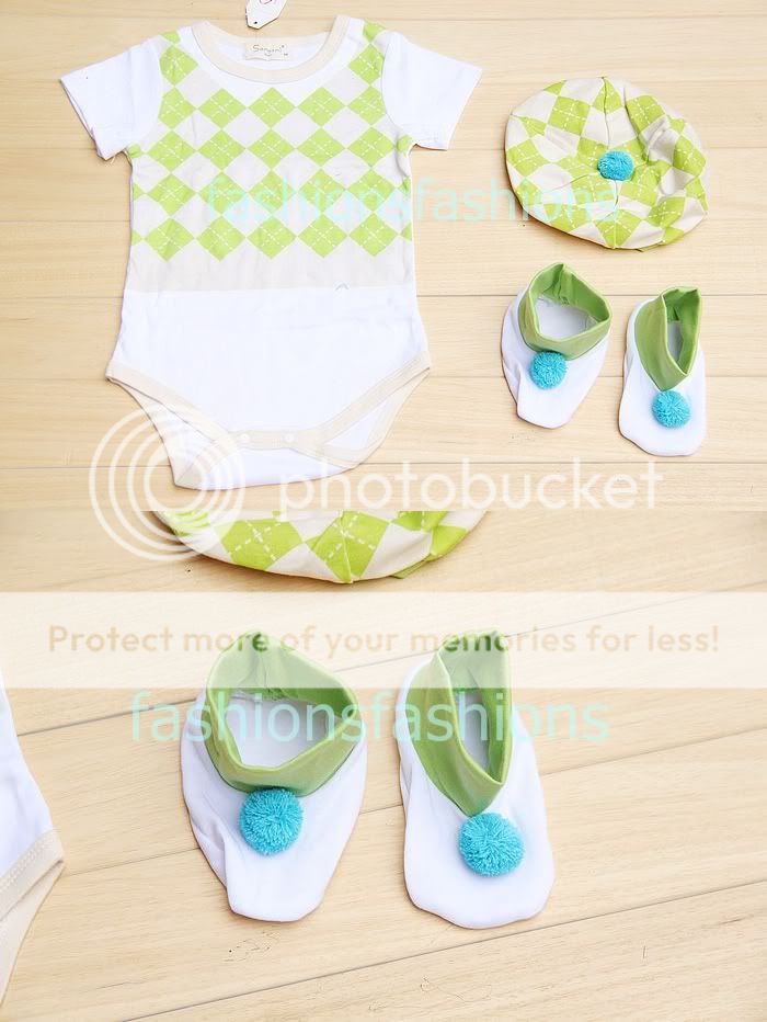 Cute Baby Boy Outfits ( one pieces + hat + socks) Pale Green 3 18 