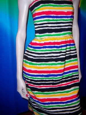 BILL BLASS SEXY STRIPED SILK STRAPLESS VINTAGE DRESS  