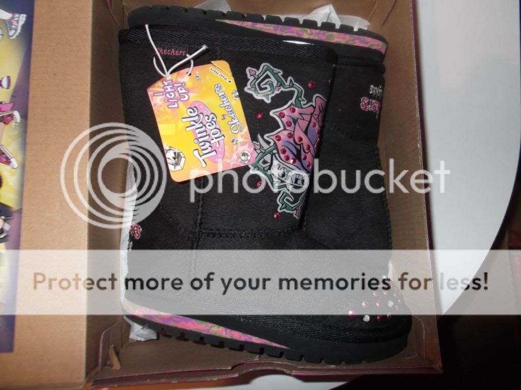 SKECHERS TWINKLE TOES BOOTS SZ 6 ITSY BITSY BLACK PINK RARE NEW IN BOX 